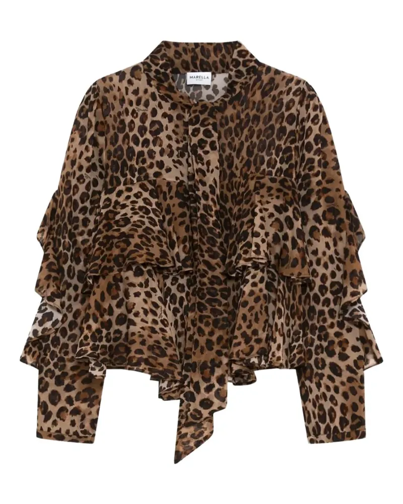 MARELLA Gerüschte Gala Bluse mit Animal-Print - Braun Braun