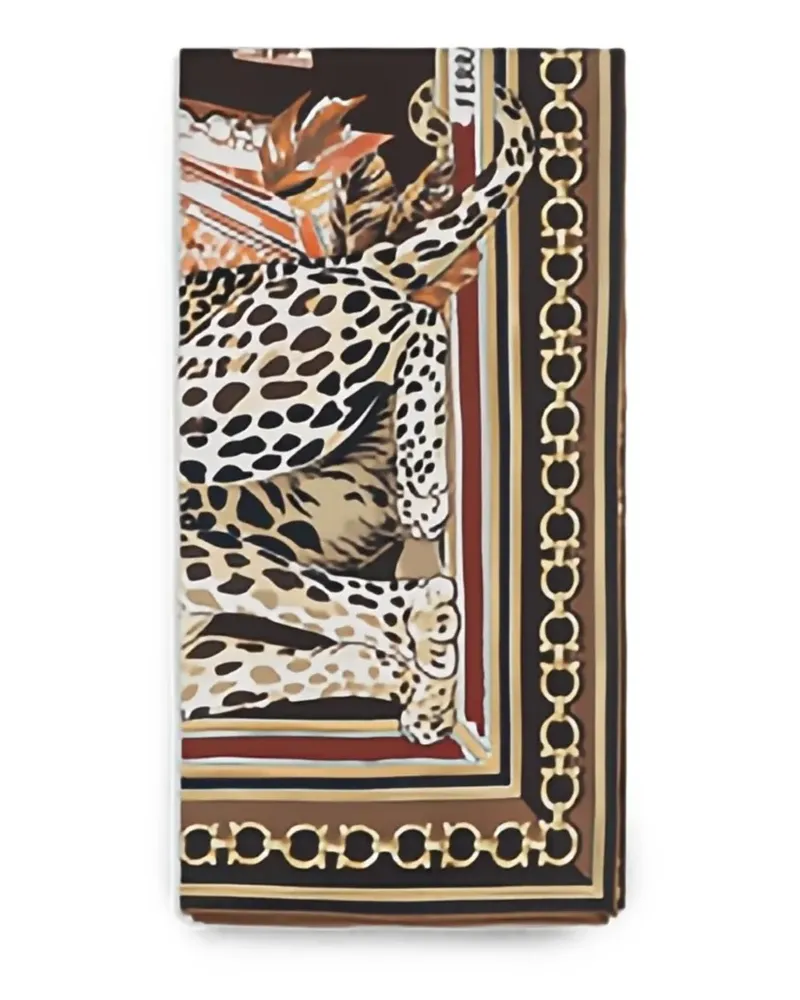 Ferragamo Seidenschal mit Leopardenprint - Braun Braun