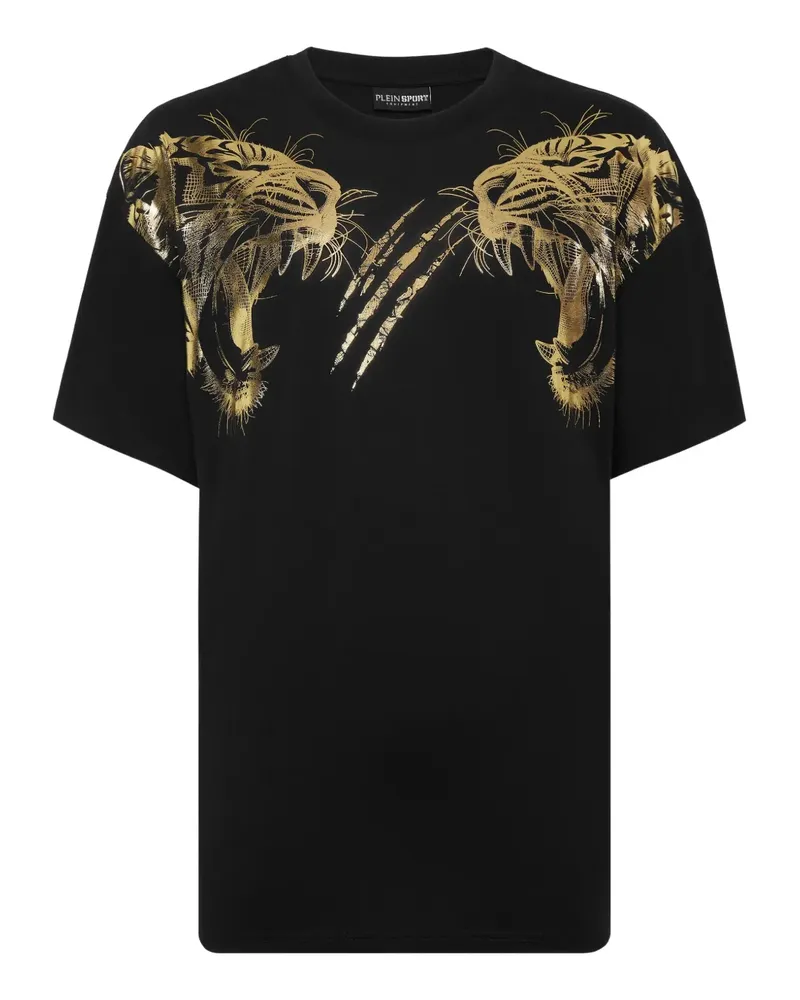 Philipp Plein T-Shirt aus Goldfolie mit Tigerkopf - Schwarz Schwarz