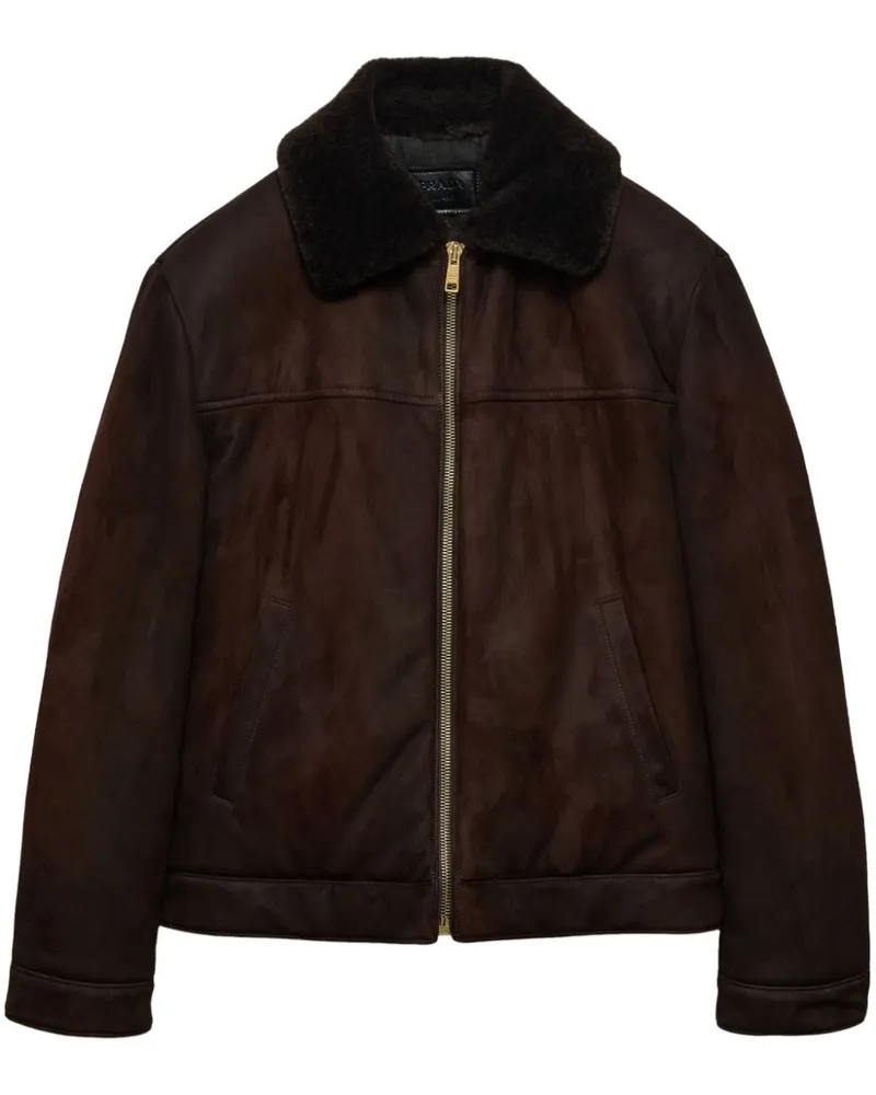 Prada Bomberjacke aus Leder mit Logo - Braun Braun
