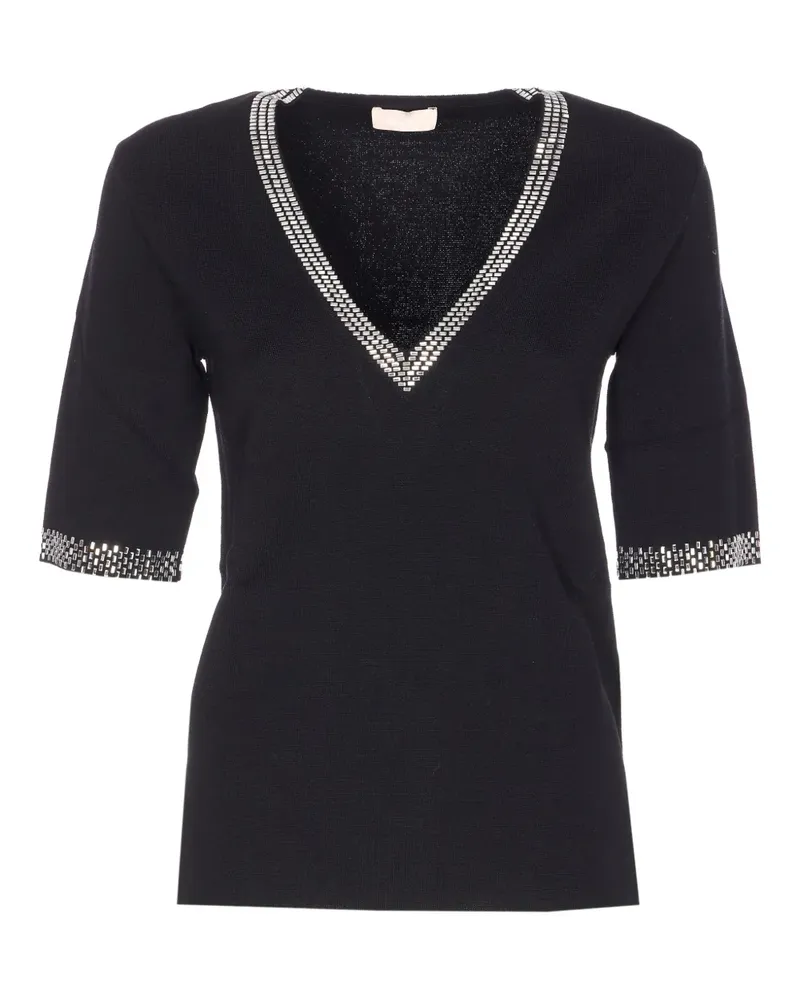 Liu Jo crystal-embellishment V-neck T-shirt - Schwarz Schwarz