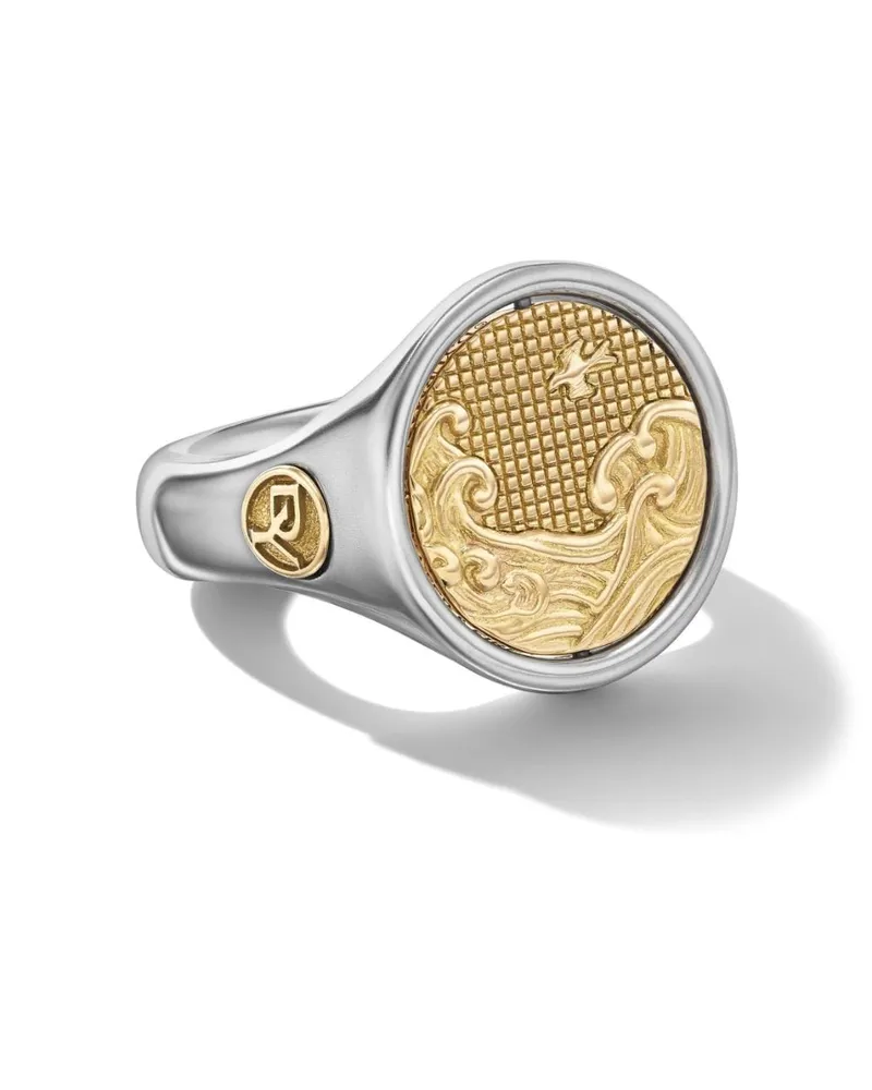 David Yurman 18kt Water and Fire Duality Gelbgold- und Sterlingsilbersiegelring 20mm Silber