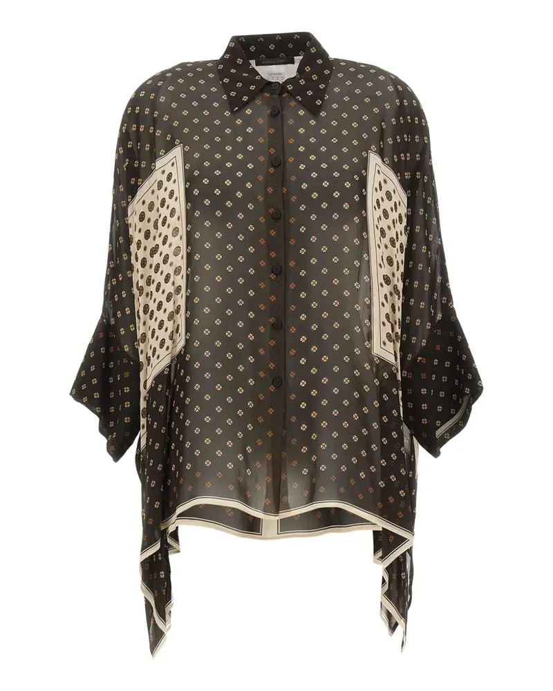 Elena Mirò asymmetric-hem placement-print shirt - Schwarz Schwarz