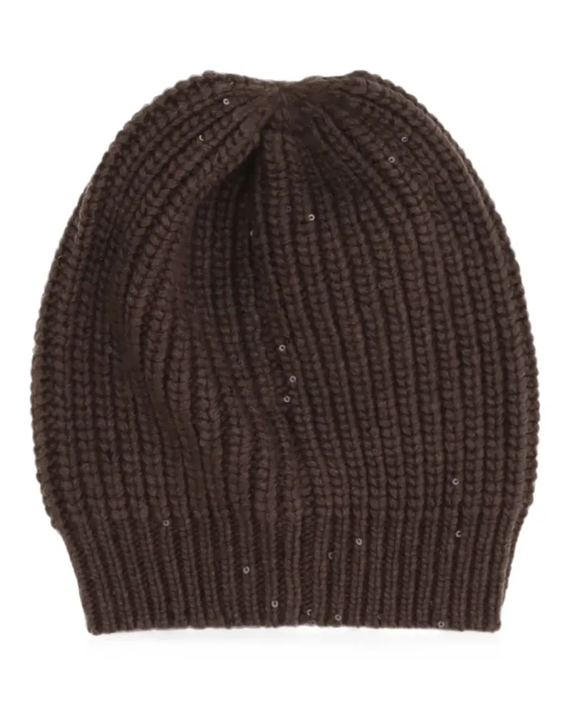 Brunello Cucinelli sequin-embellished ribbed beanie hat - Braun Braun