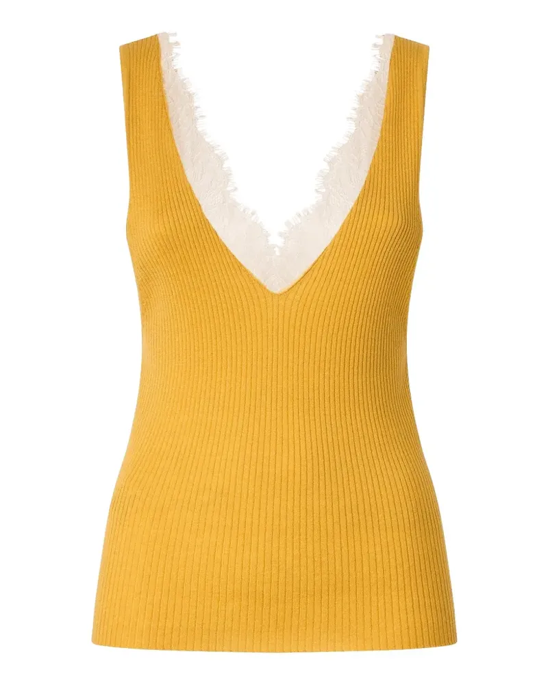 Pinko Geripptes Tanktop mit Spitzenbesatz - Gelb Gelb