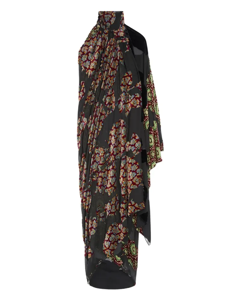 Dries van Noten Asymmetrisches Patchwork-Maxikleid - Schwarz Schwarz