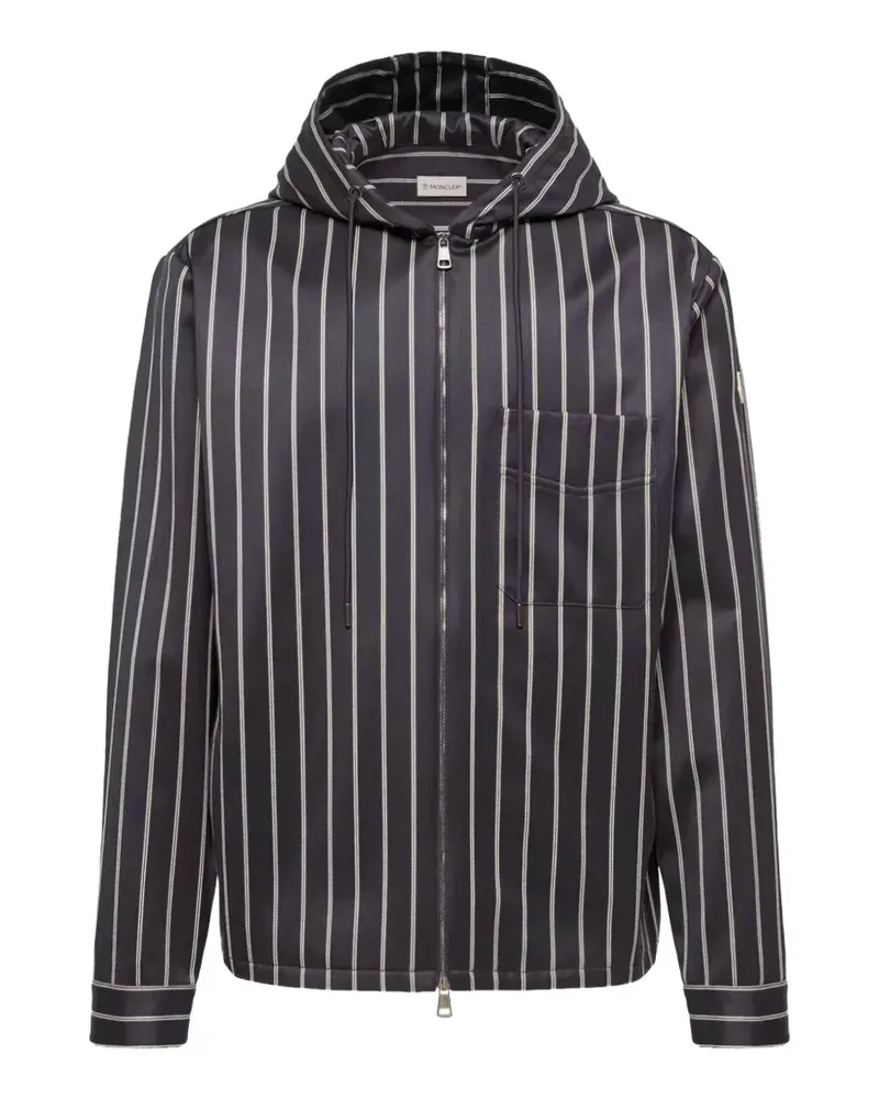 Moncler Gestreifte Hemdjacke mit Kapuze - Schwarz Schwarz