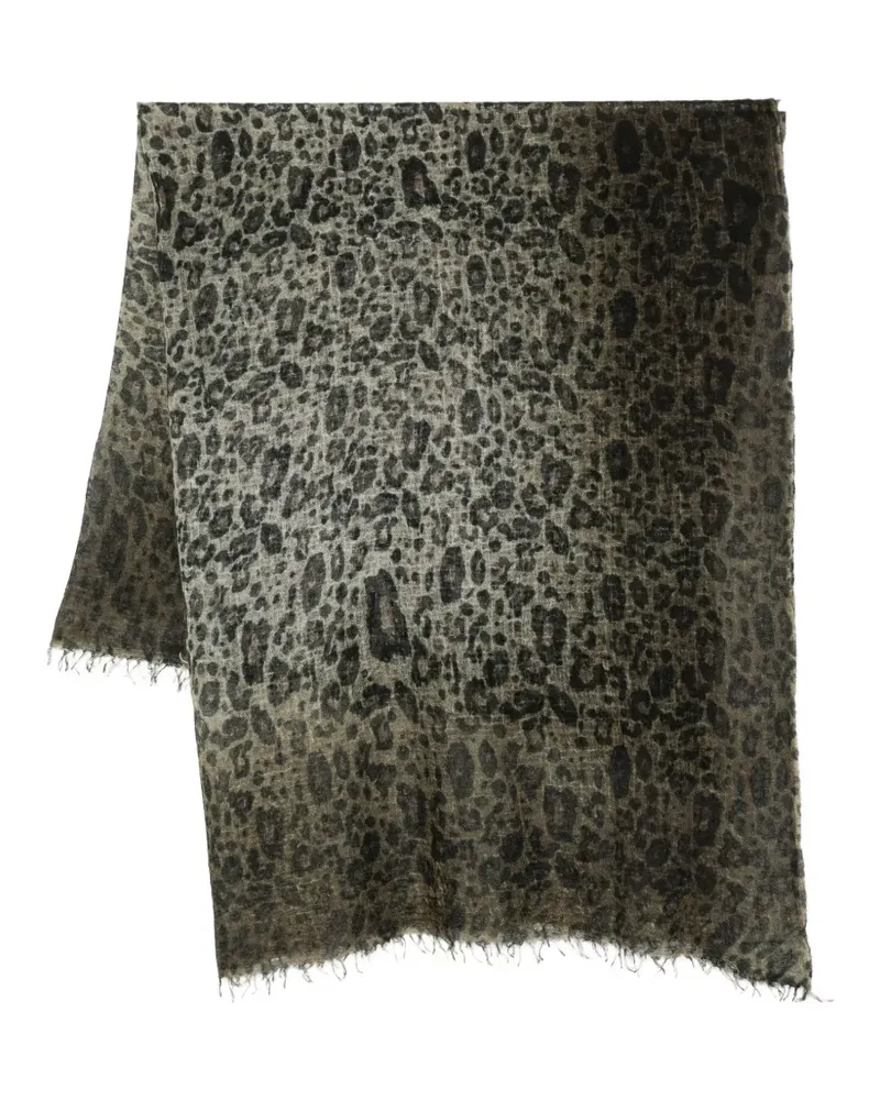 Avant Toi leopard-print frayed scarf - Grün Grün