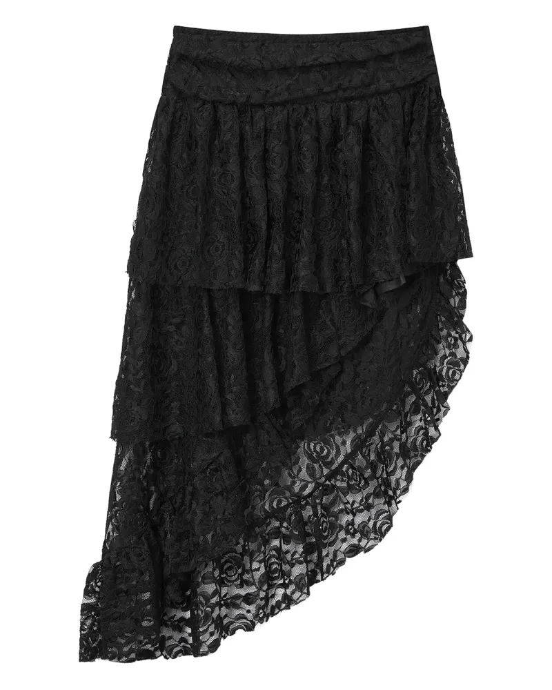 b+ab Asymmetrischer Minirock aus Spitze - Schwarz Schwarz