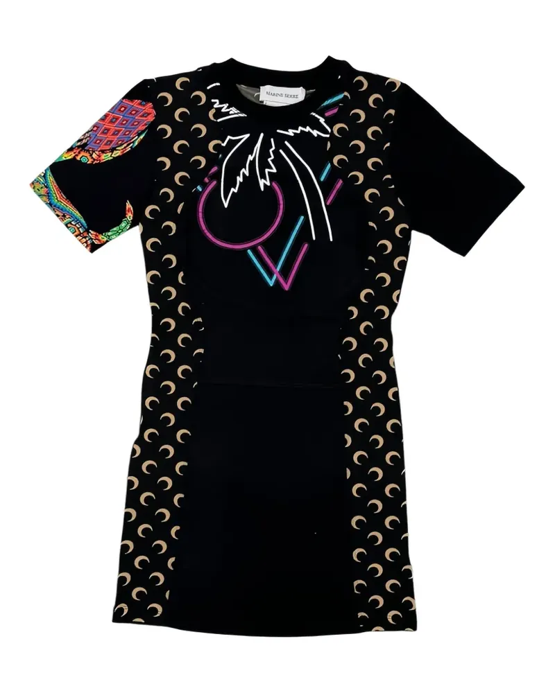 Marine Serre Kurzärmeliges Crescent Moon Kleid - Schwarz Schwarz