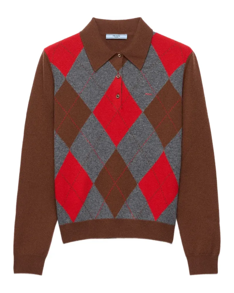 Prada argyle cashmere polo sweater - Braun Braun
