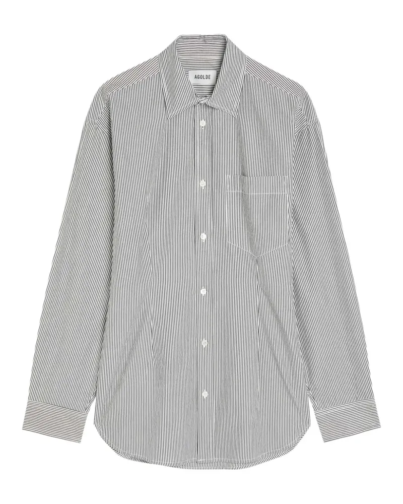 AGOLDE Cinched stripe-pattern long-sleeve cotton shirt - Weiß Weiß