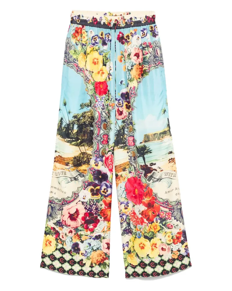 Camilla Gerade Seidenhose mit Blumen-Print - Blau Blau