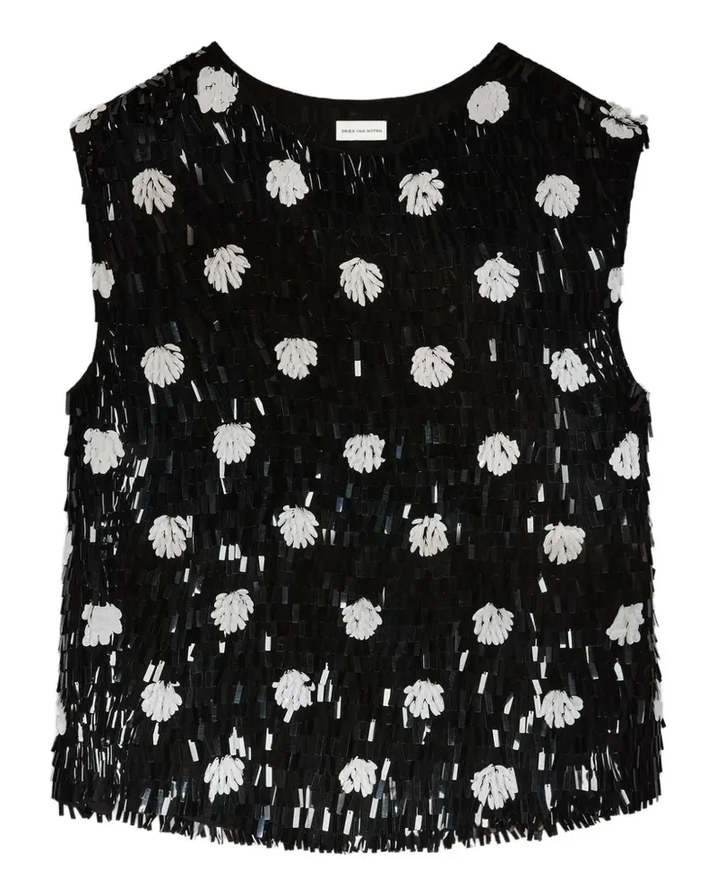 Dries van Noten Seidentop mit Polka Dots - Schwarz Schwarz
