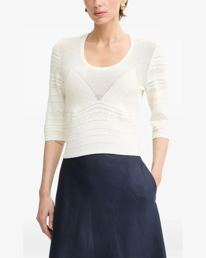 Twin-Set pointelle-knit three-quarter sleeve sweater - Weiß Weiß