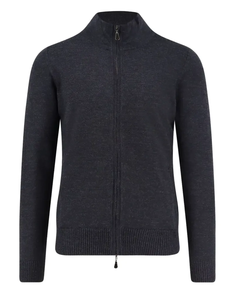 Alpha Studio zip ribbed-knit wool cardigan - Grau Grau