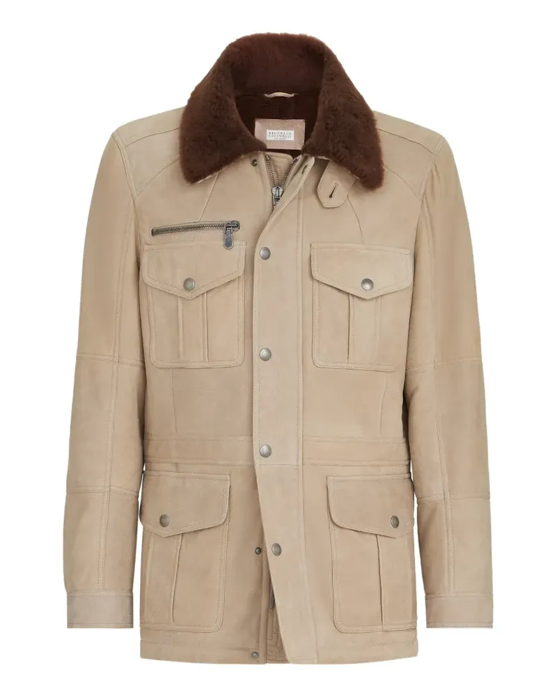 Brunello Cucinelli Safari-Jacke aus gewachstem Shearling - Nude Nude