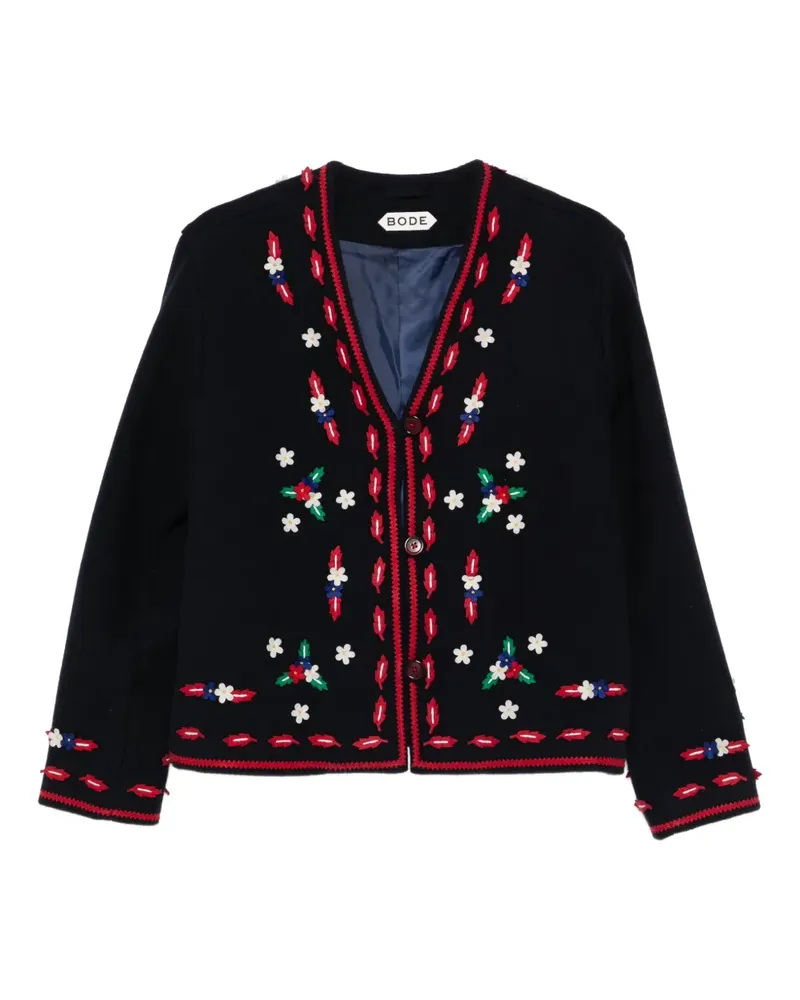 BODE flower appliqué V-neck knitwear - Blau Blau