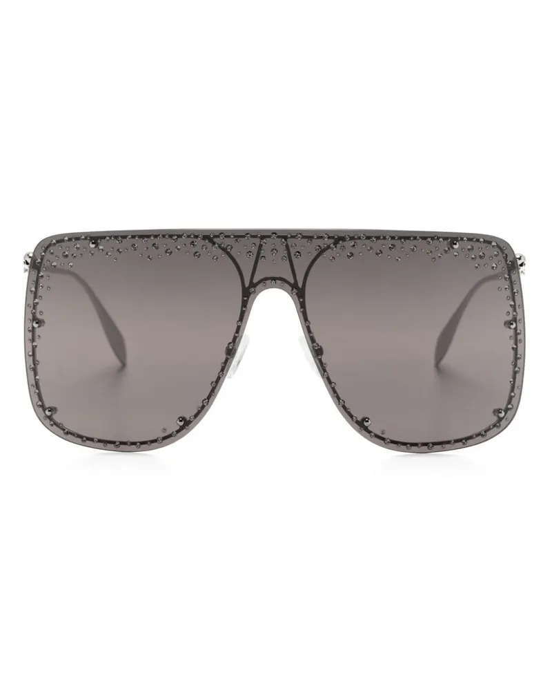 Alexander McQueen Shield-Sonnenbrille mit Strass - Silber Silber