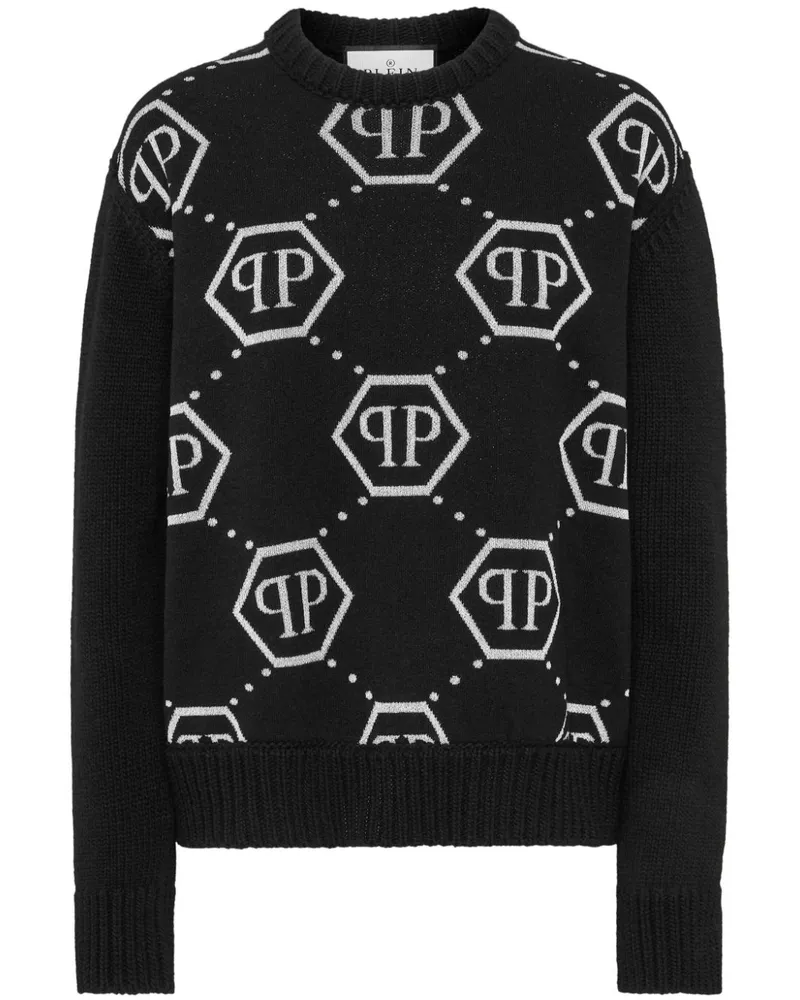 Philipp Plein Pullover mit Intarsien-Logo - Schwarz Schwarz