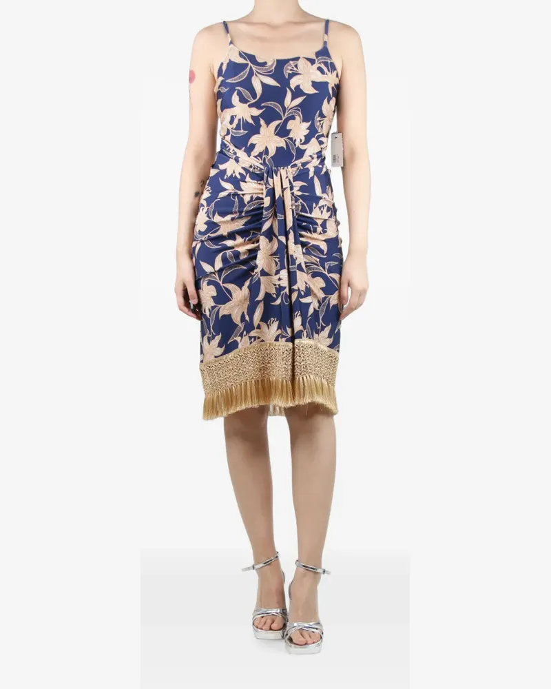 Pat Bo floral-print fringe dress - Blau Blau