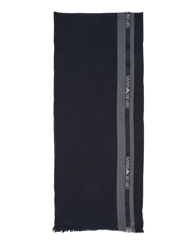 Emporio Armani Schal mit Fischgrätenmuster - Blau Blau
