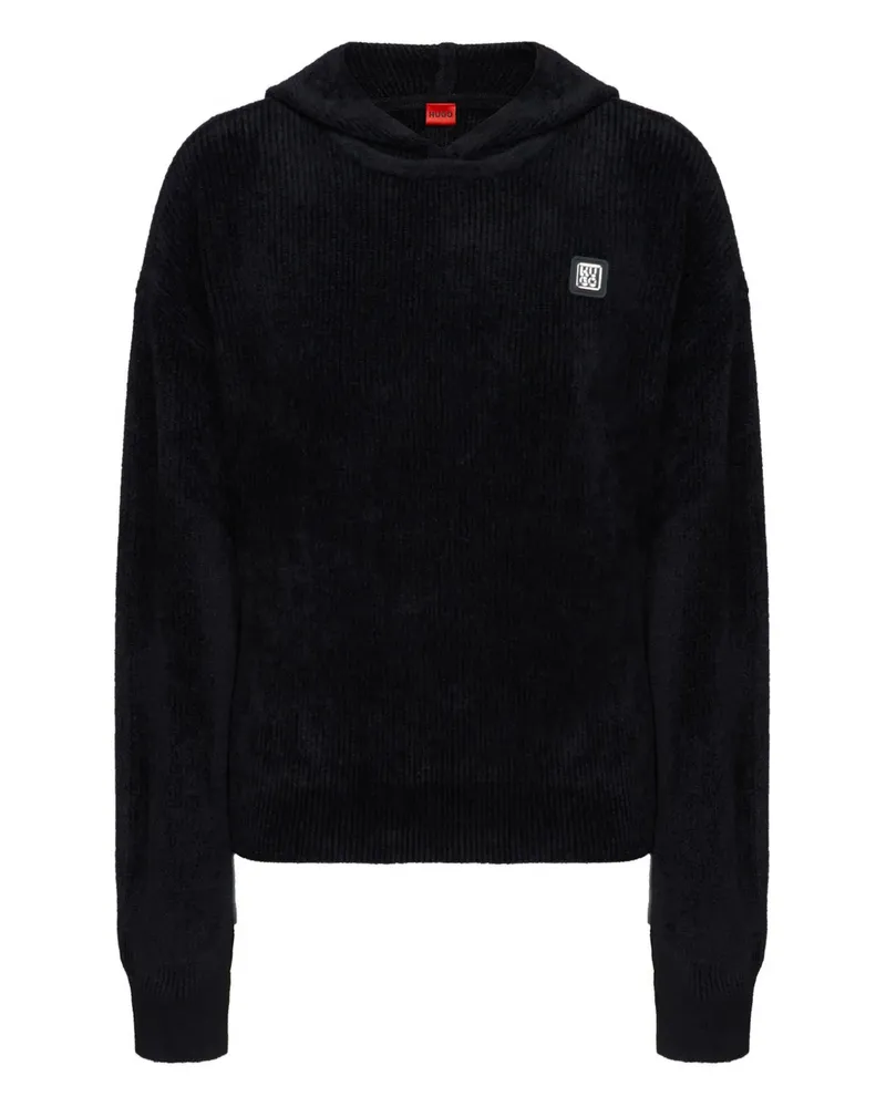 HUGO BOSS Gerippter Hoodie mit Logo-Patch - Schwarz Schwarz