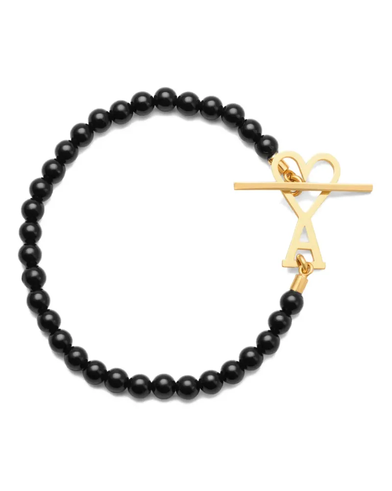 AMI Paris heart clasp beaded bracelet - Gold Gold