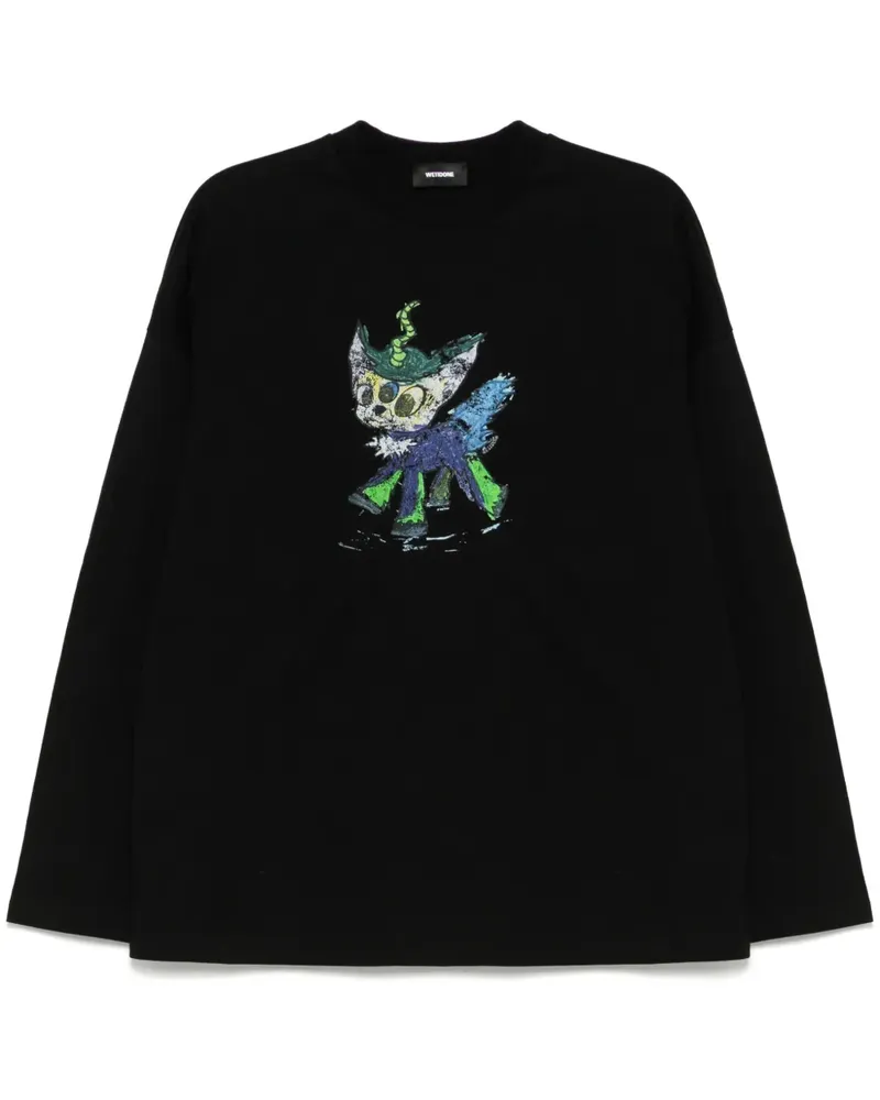 WE 11 DONE T-Shirt mit Monster-Print - Schwarz Schwarz