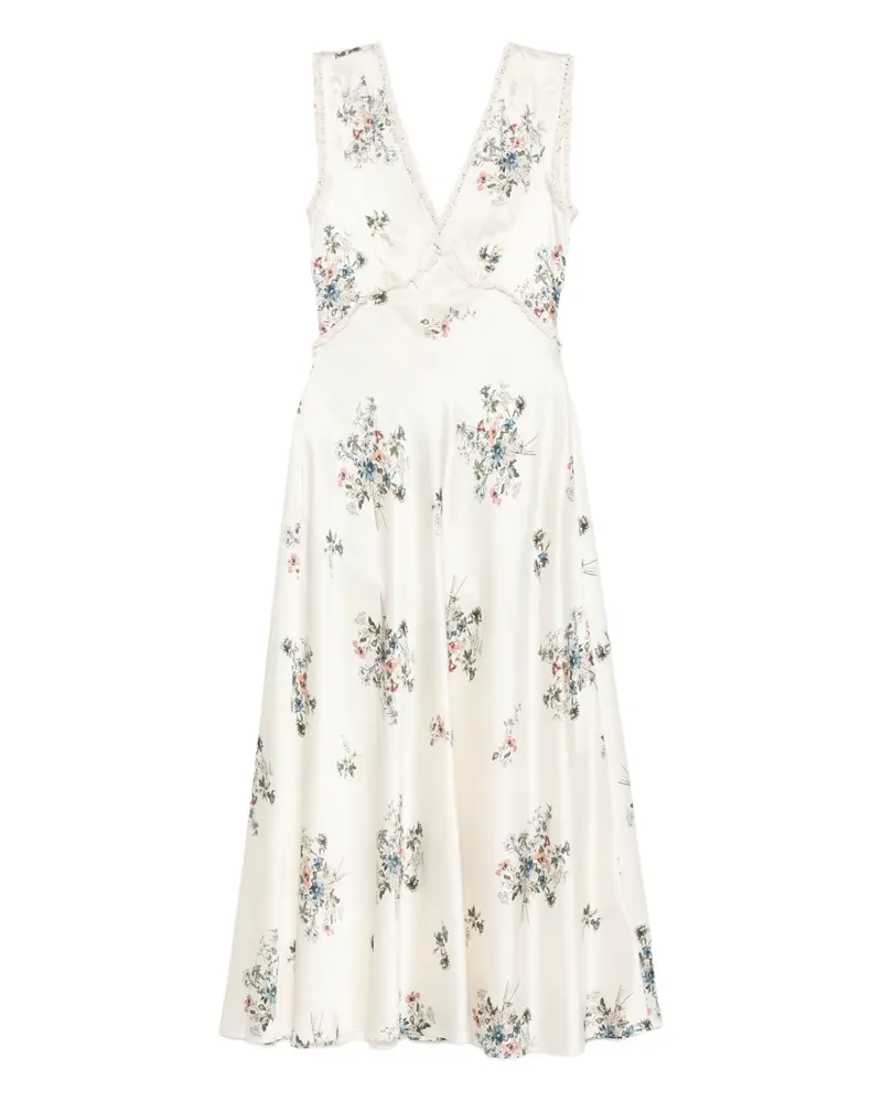 DÔEN V-neck floral print midi dress - Nude Nude
