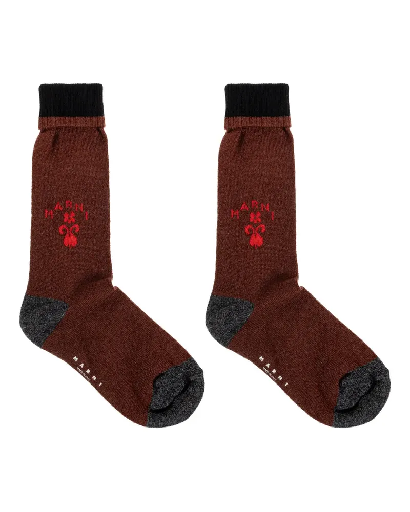 Marni logo-intarsia ribbed-trim socks - Braun Braun