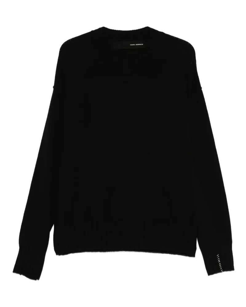 Isabel Benenato Ausgefranster Pullover mit rundem Ausschnitt - Schwarz Schwarz