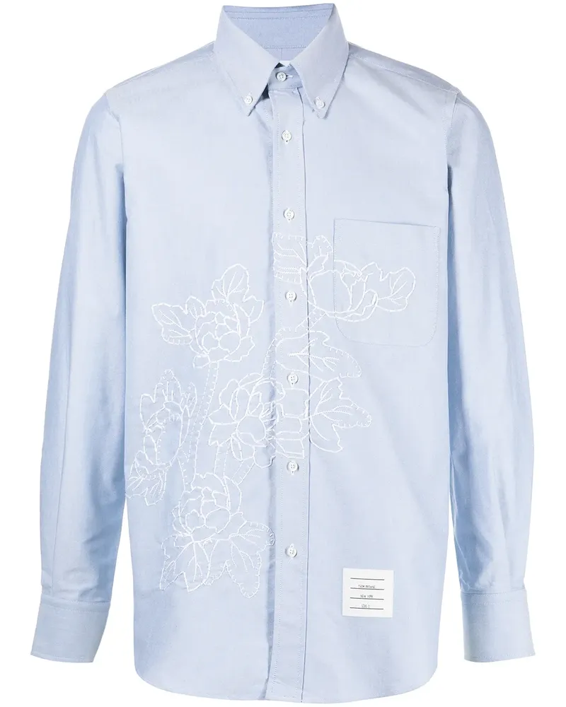 Thom Browne Hemd mit Blumenstickerei - Blau Blau