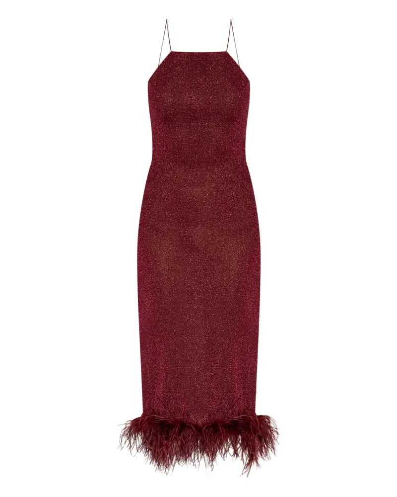 Oséree Glitter-Midikleid mit Federbesatz - Rot Rot