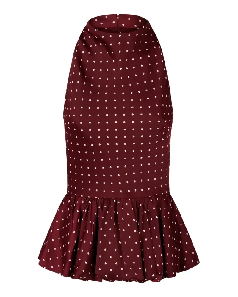 ROTATE Birger Christensen Gerüschtes Minikleid mit Blumenprint Rot