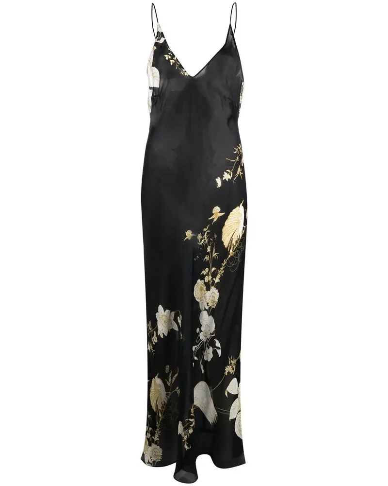 Carine Gilson Trägerkleid mit Blumen-Print - Schwarz Schwarz