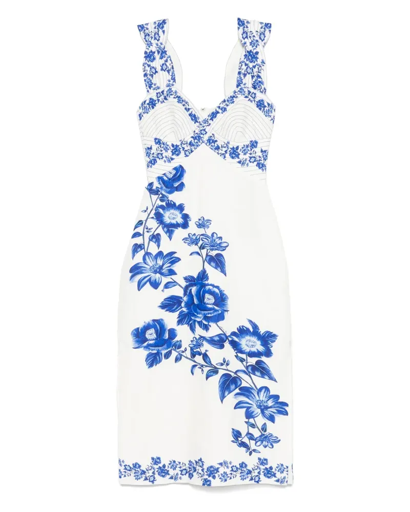 FARM Rio Midikleid mit Floral Cascade-Print - Weiß Weiß