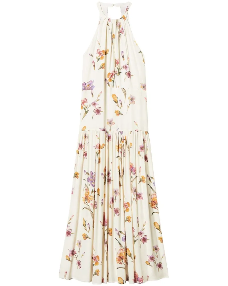 Twin-Set Kreppkleid mit floralem Print - Weiß Weiß