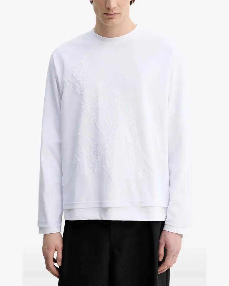 Heliot Emil Langarmshirt mit Blumen-Prägung - Weiß Weiß