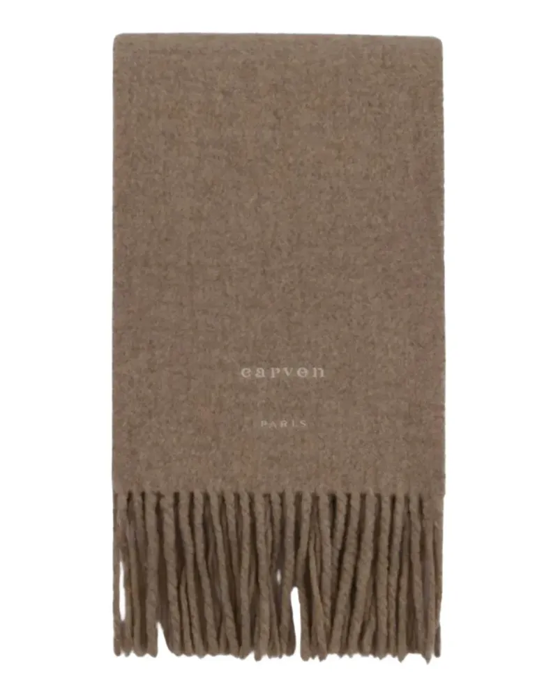 Carven embroidered-logo fringed scarf - Braun Braun