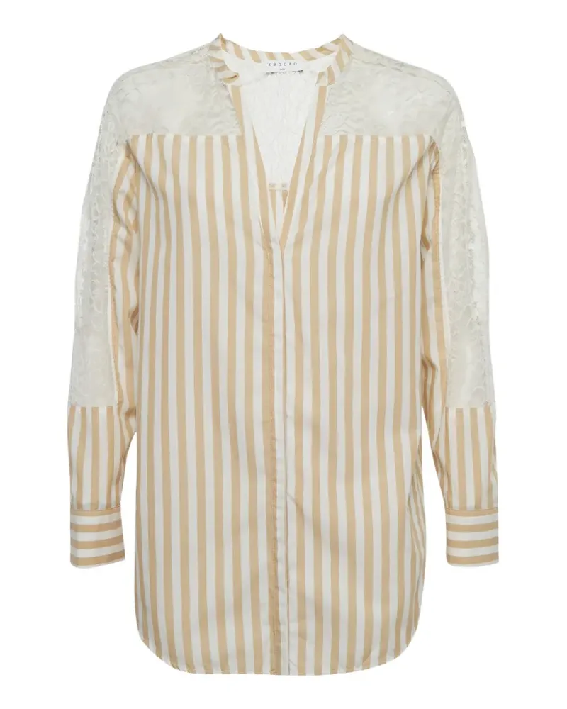 Sandro lace-panel striped shirt - Weiß Weiß