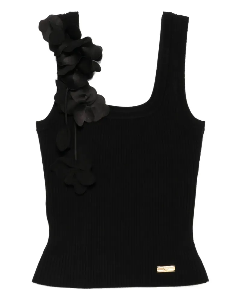 Aje. Geripptes Tanktop mit Blumenapplikation - Schwarz Schwarz