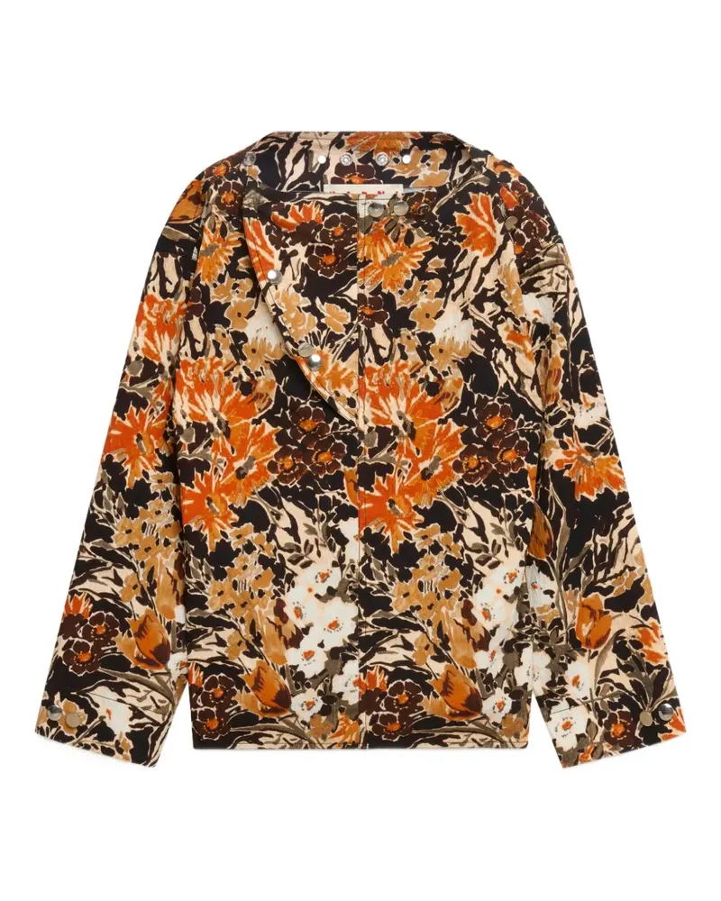 Marni Schwarzes Cloqué-Oberteil mit Extreme Bouquet-Print Schwarz