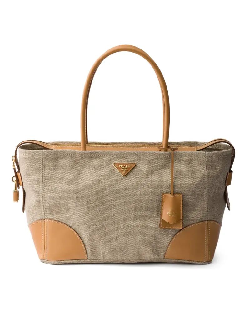 Prada large linen and leather tote bag - Nude Nude