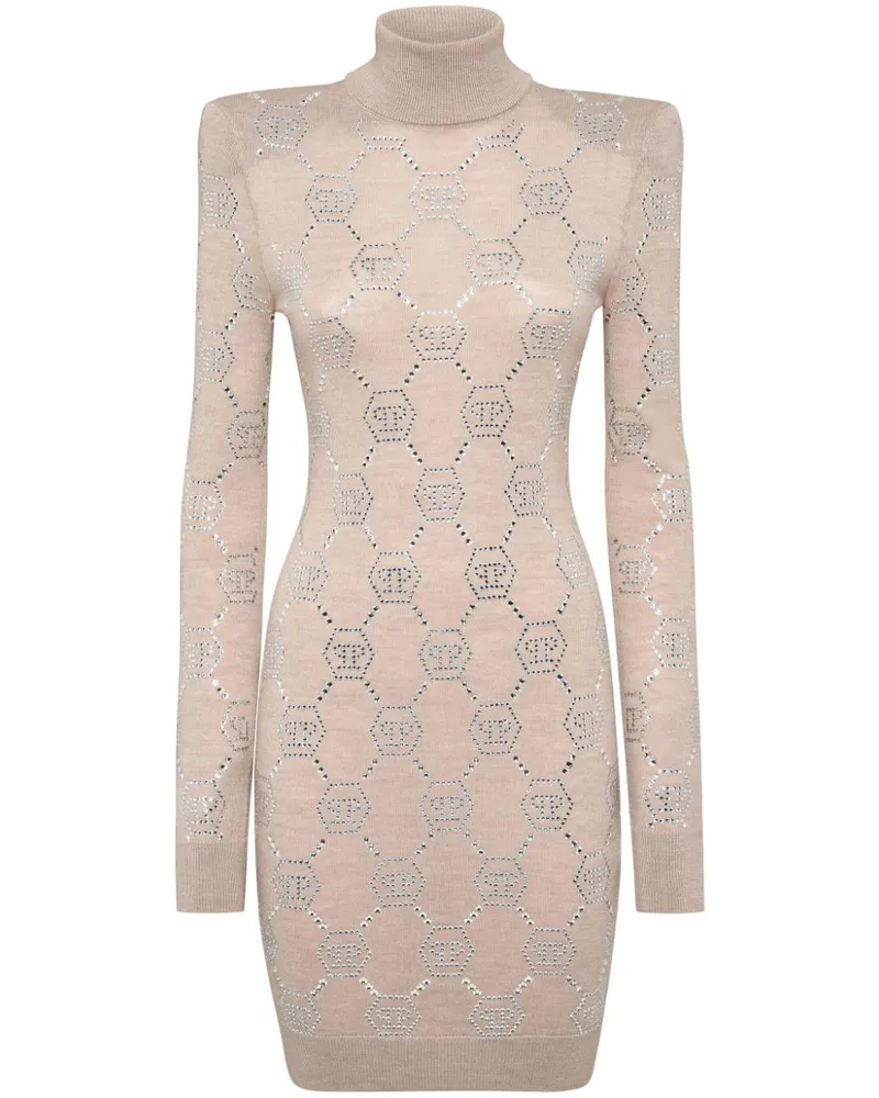 Philipp Plein Kristallverziertes Minikleid mit Monogramm - Nude Nude