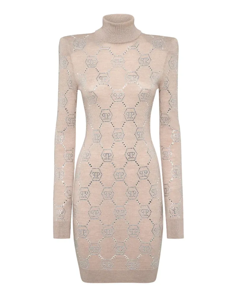 Philipp Plein Kristallverziertes Minikleid mit Monogramm - Nude Nude