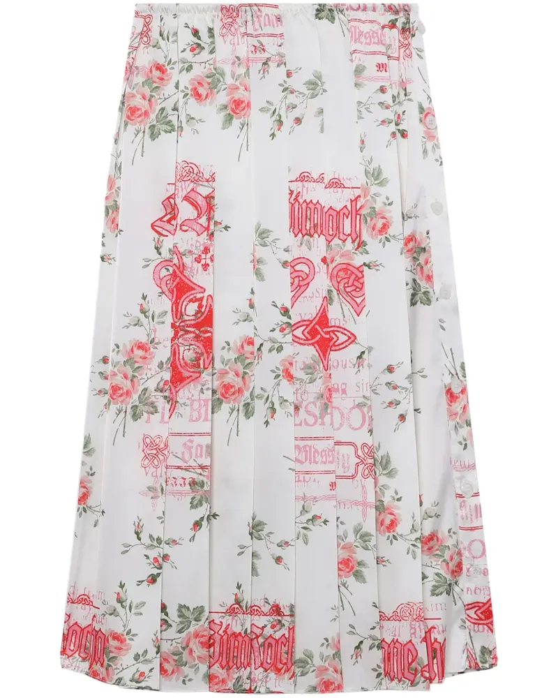 Simone Rocha Plissierter Midirock mit Blumen-Print - Weiß Weiß