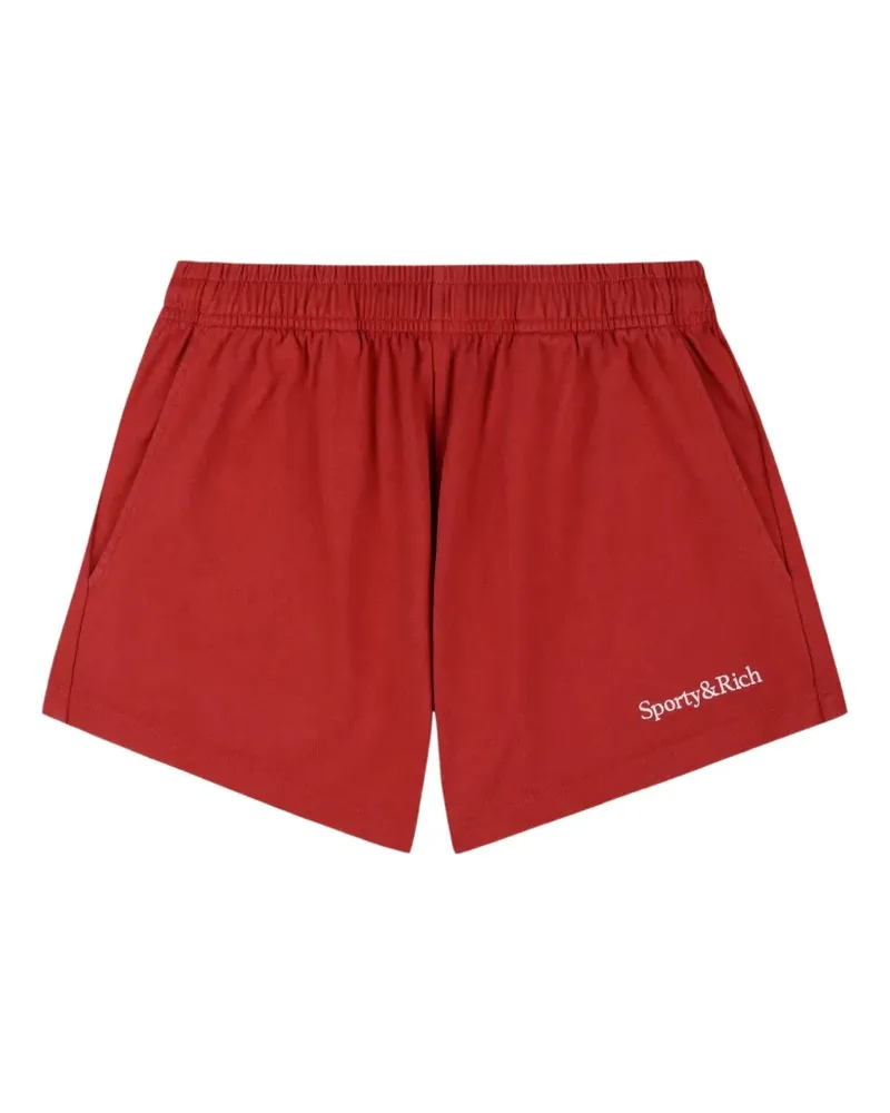 SPORTY & RICH Serif Disco Shorts mit Logo - Rot Rot