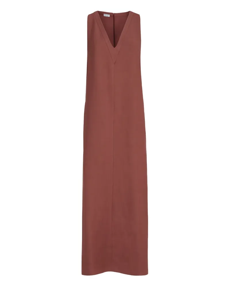 Brunello Cucinelli V-neck monili-detail midi dress - Orange Orange