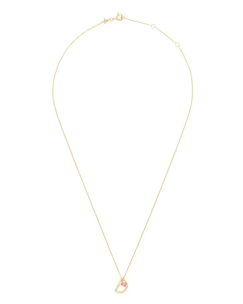 Aliita 9kt Letra D Gelbgoldhalskette mit rosa Turmalin Gold